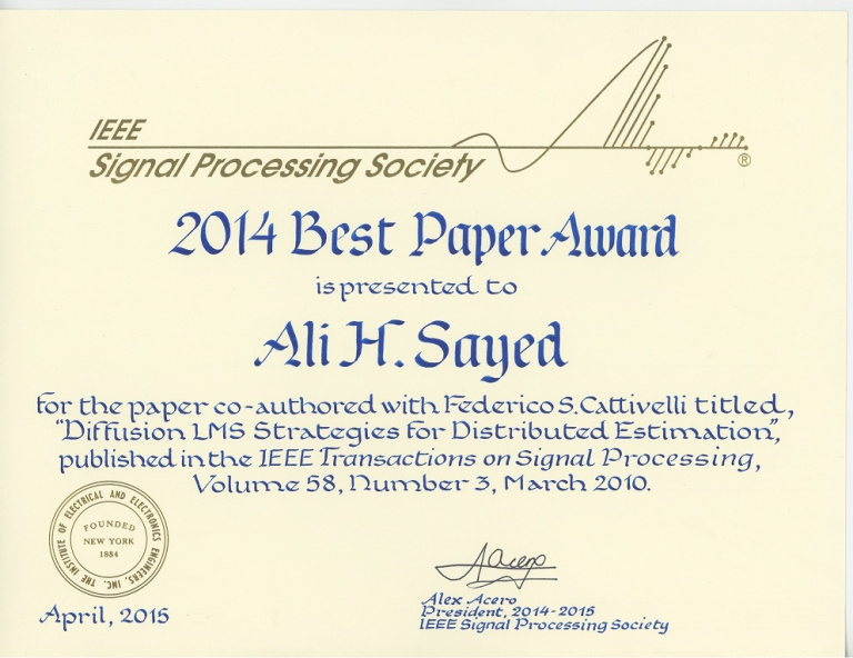 2014 Best Paper Award from the IEEE Signal Processing Society ASL